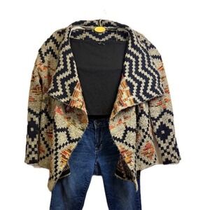 John Fashion Women's Aztec Geometric Pattern Open Front Cardigan Sweater - M- L
